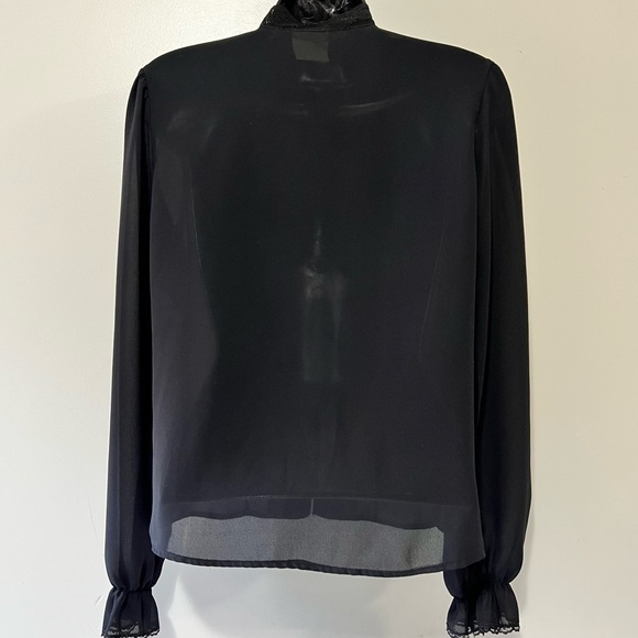 Vintage Club Prive Elegant Black Lace Trim Blouse Womens Small - Picture 3 of 9